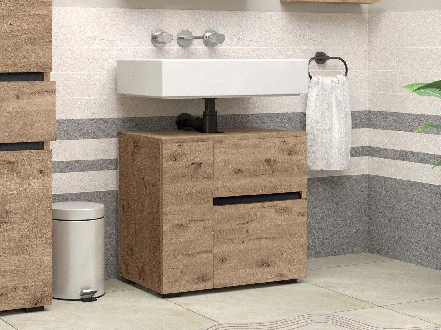 Стоящ шкаф за баня за мивка Soncamu 108 (Дъб)