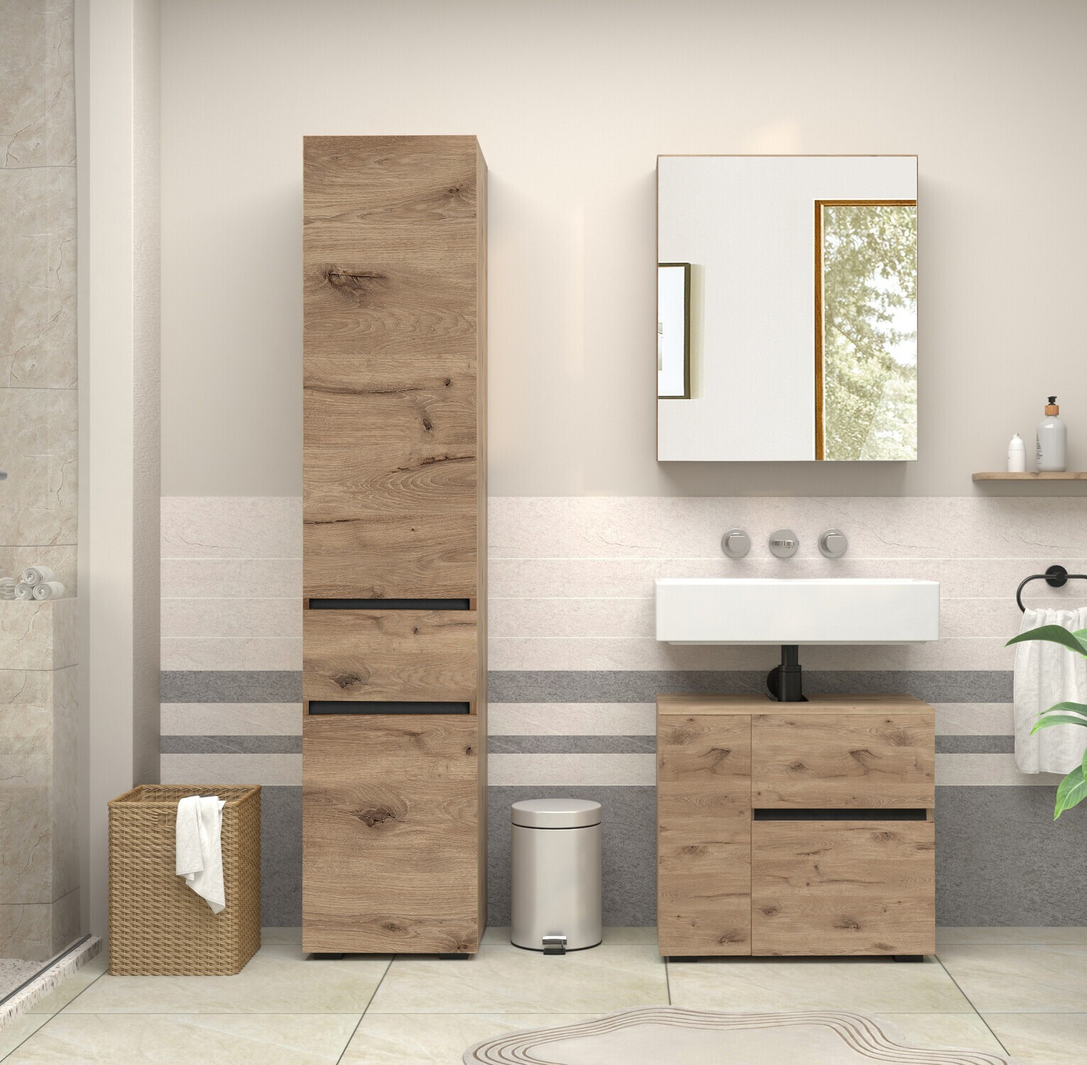 Стоящ шкаф за баня за мивка Soncamu 108 (Дъб)