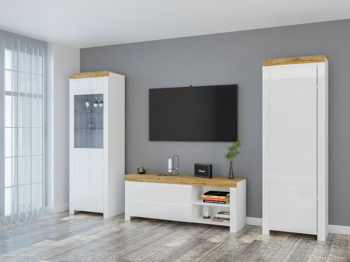 Етажерка Sonsoru 104 (Бял + Бял гланц + Дъб уотан)