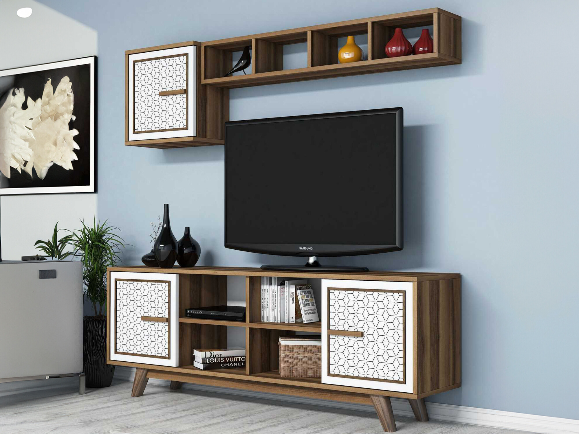 Комплект за хол Kailua 1590 (Орех + Бял)