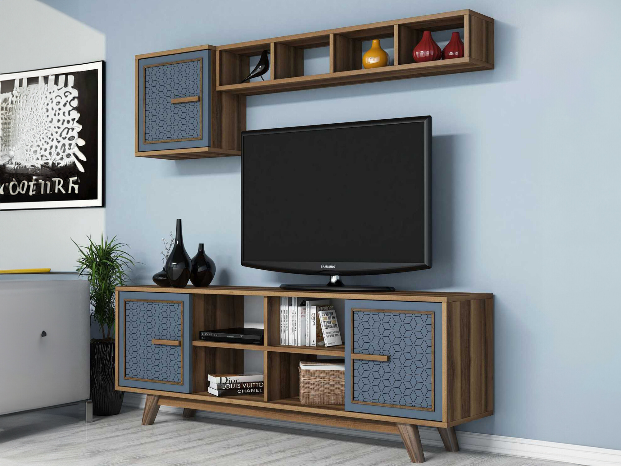 Комплект за хол Kailua 1590 (Орех + Син)