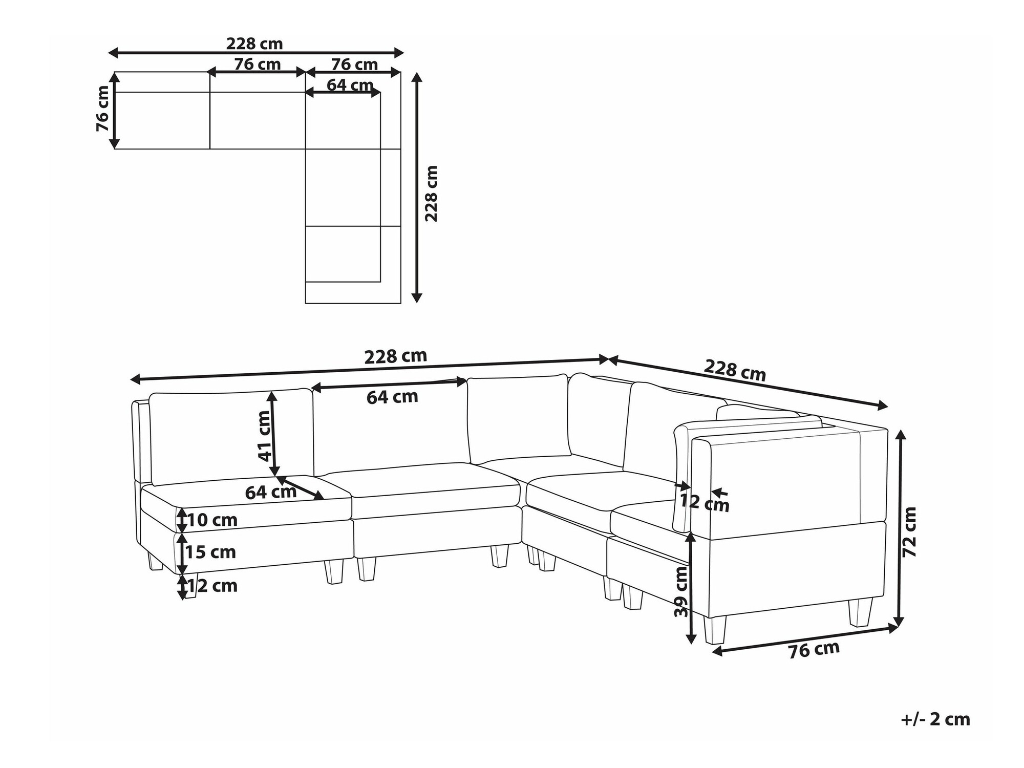Модулен ъглов диван Elbmeli 109 (Черен)