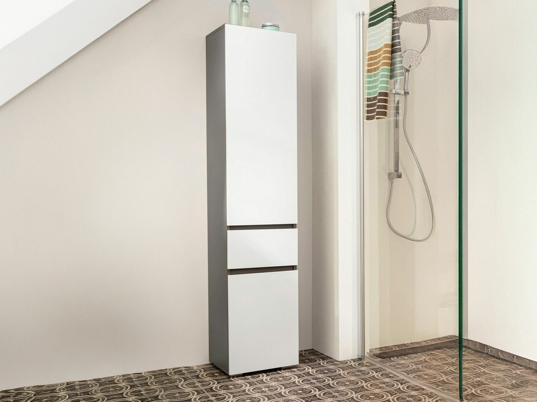 Стоящ шкаф за баня Soncamu 106 (Бял + Антрацит)