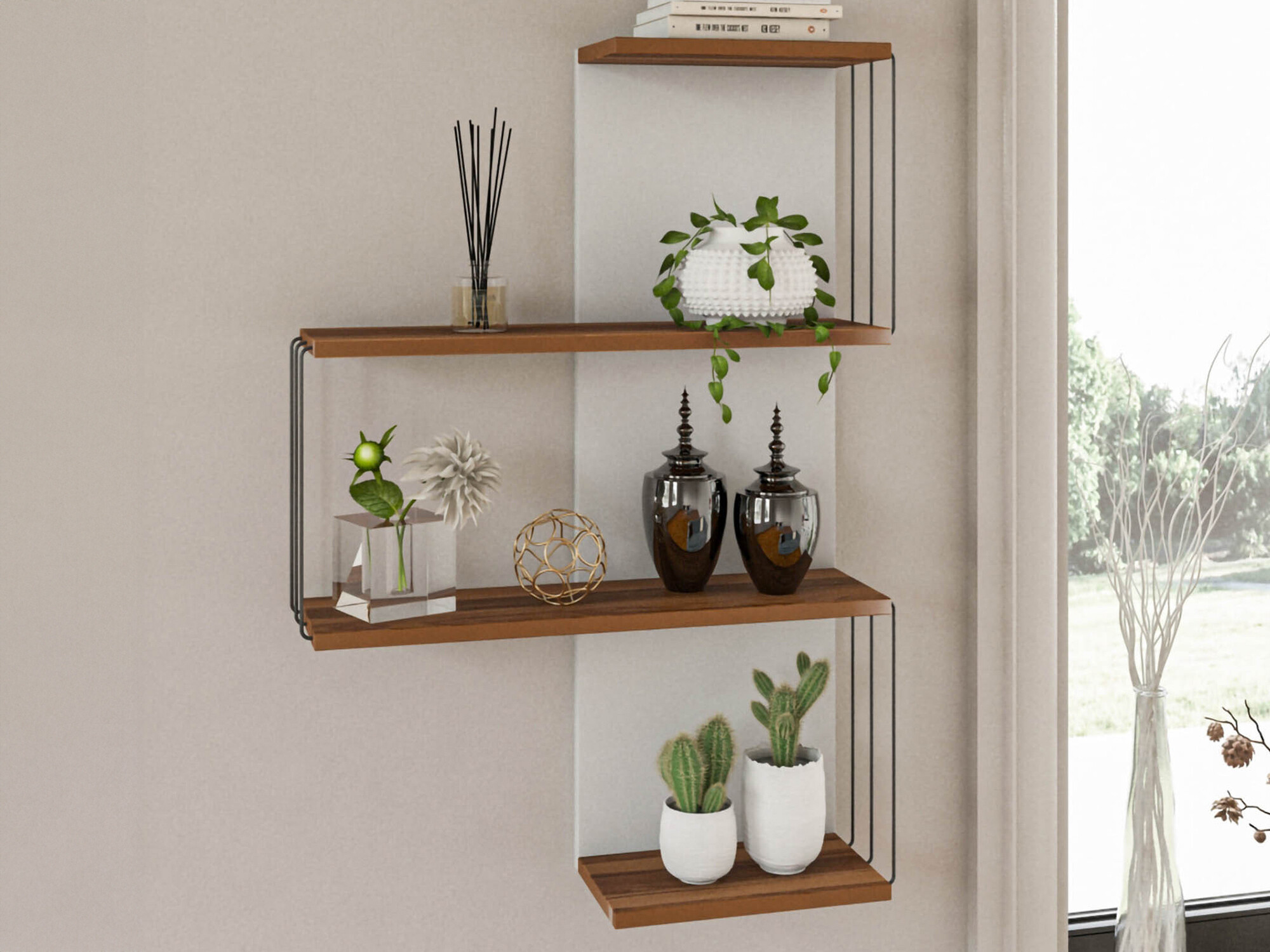 Стенна етажерка Kailua 406 (Кафяв + Бял)