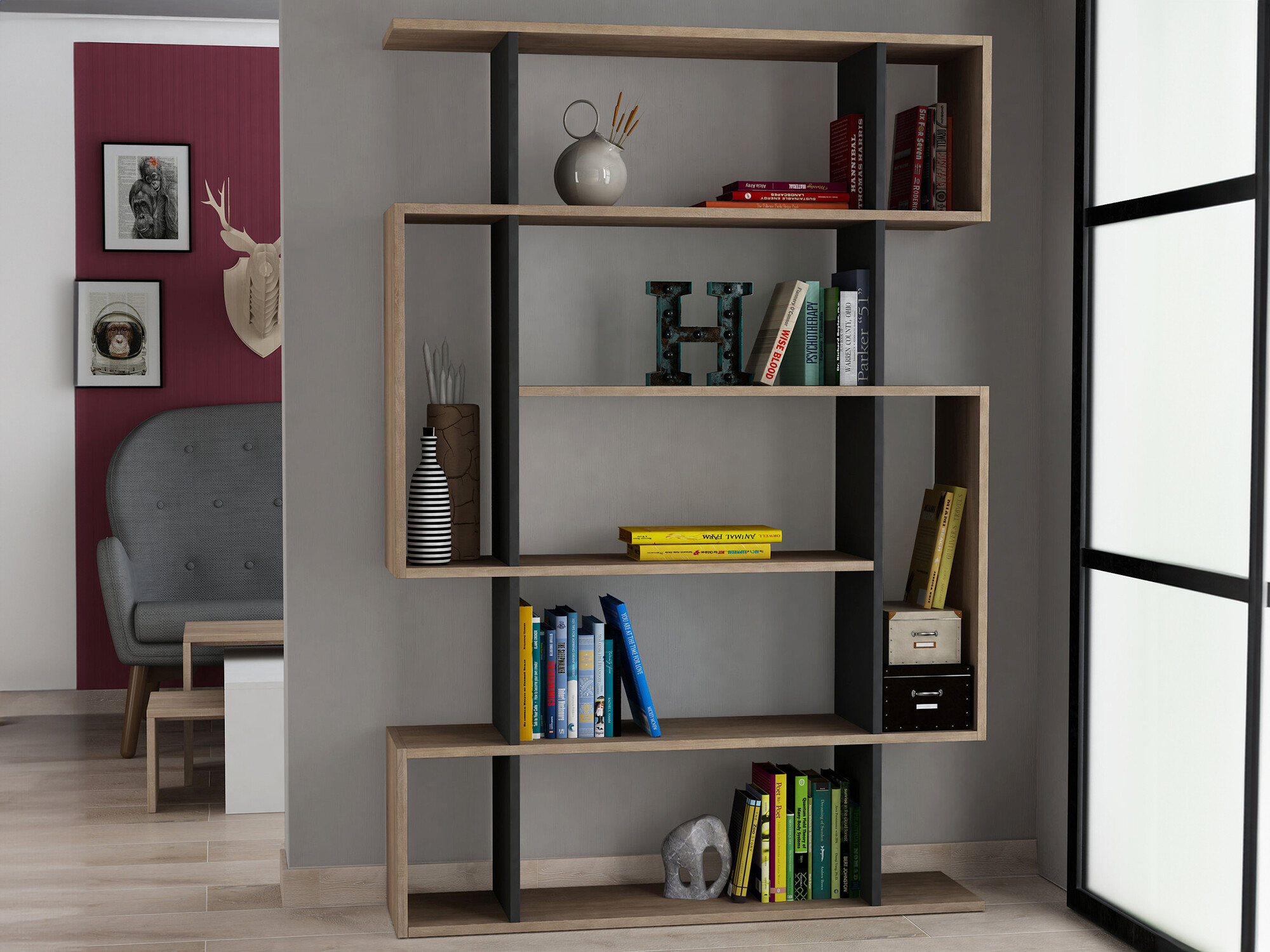 Етажерка Kailua 449 (Антрацит + Сонома дъб)