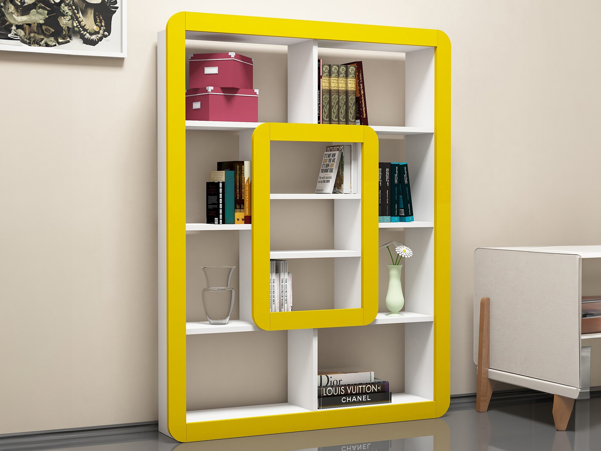 Етажерка Kailua 678 (Бял + Жълт)