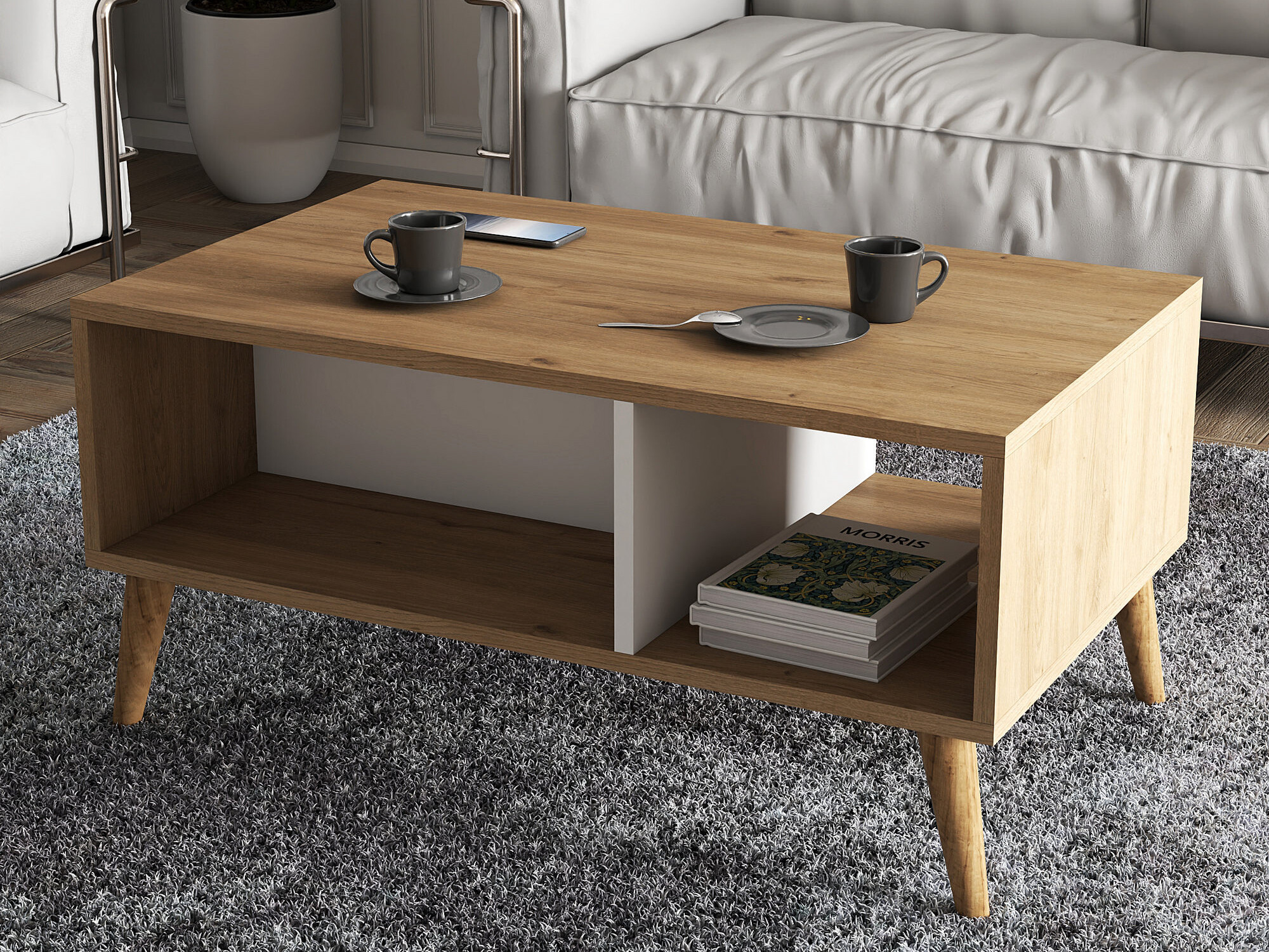 Масичка за кафе Nolcava 104 (Бял + Дъб)