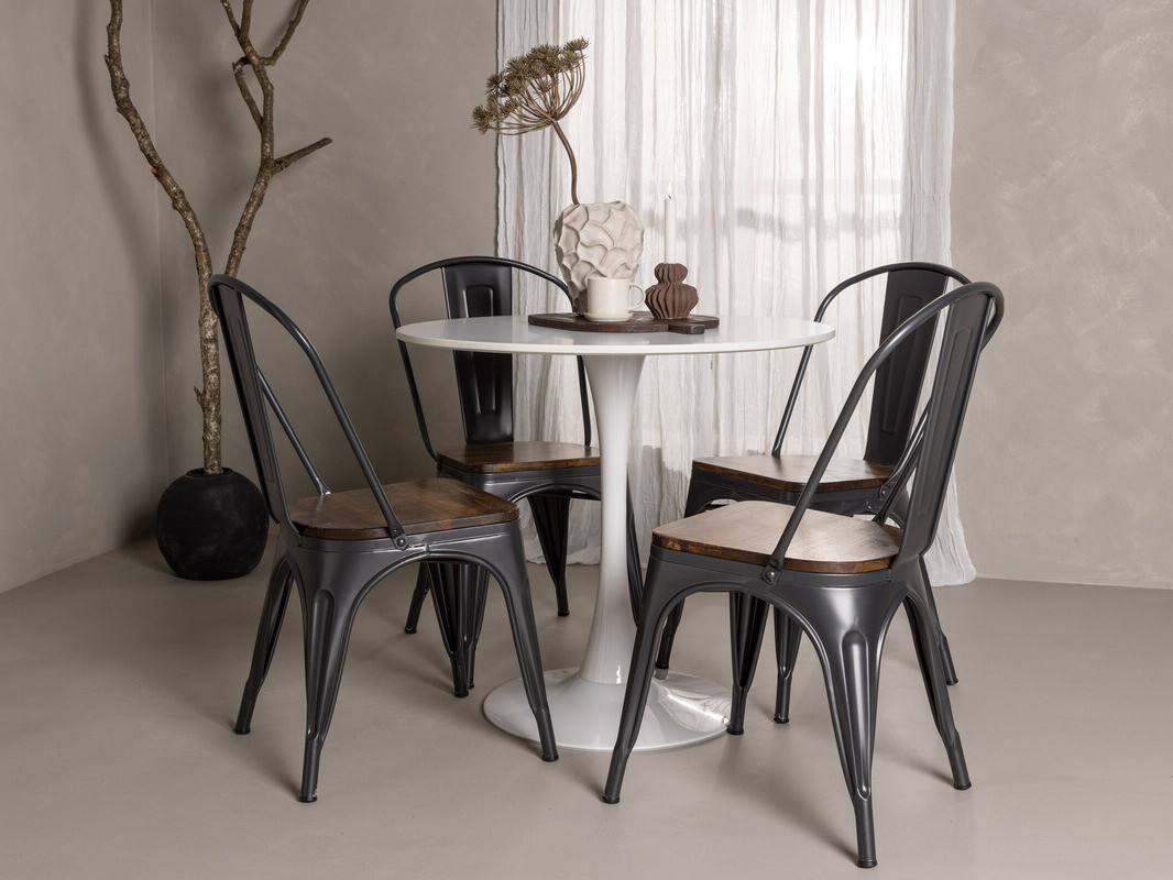 Маса и столове за трапезария Dallas 4589 (Черен + Орех)