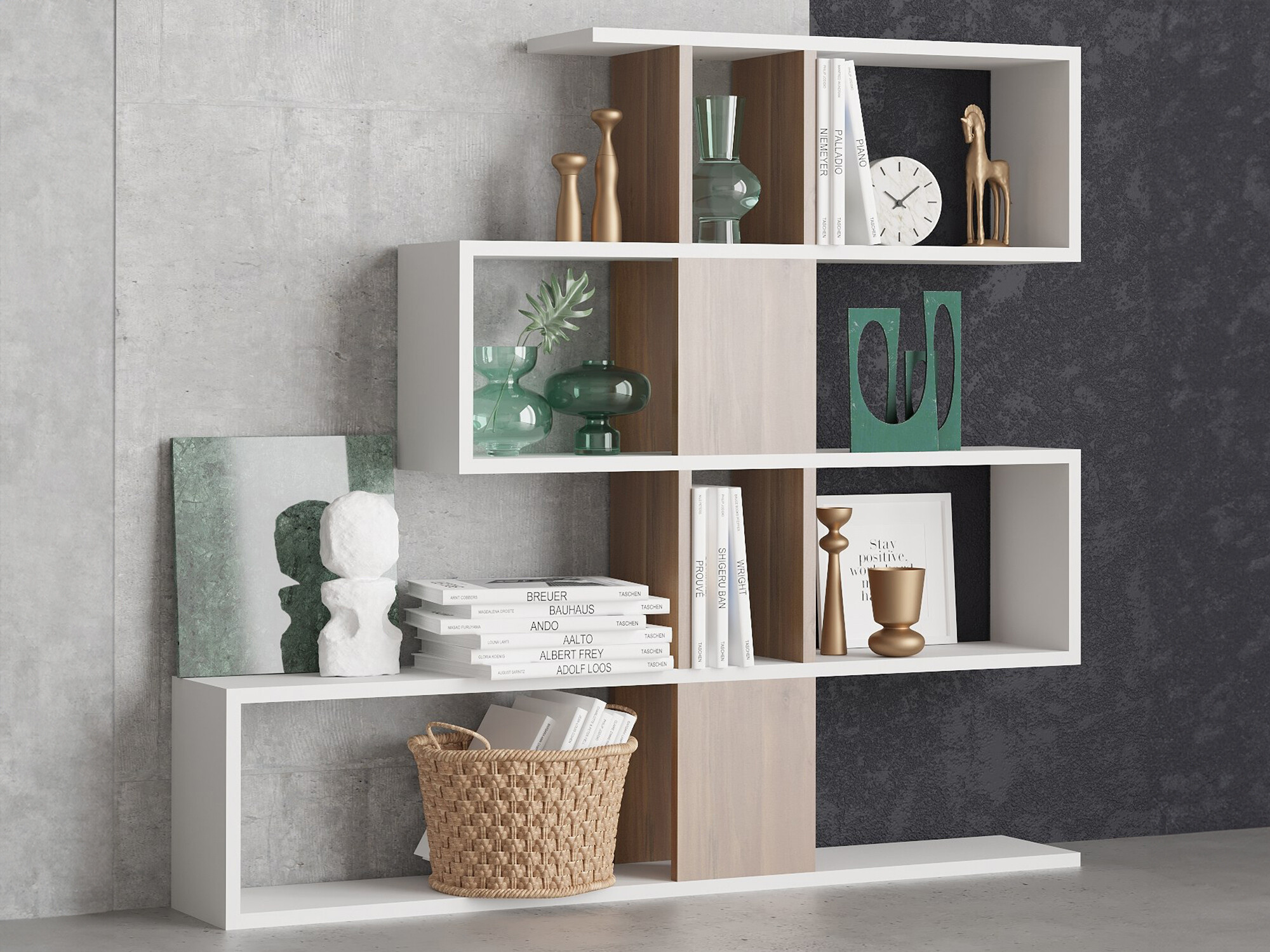 Етажерка Kailua 768 (Бял + Орех)