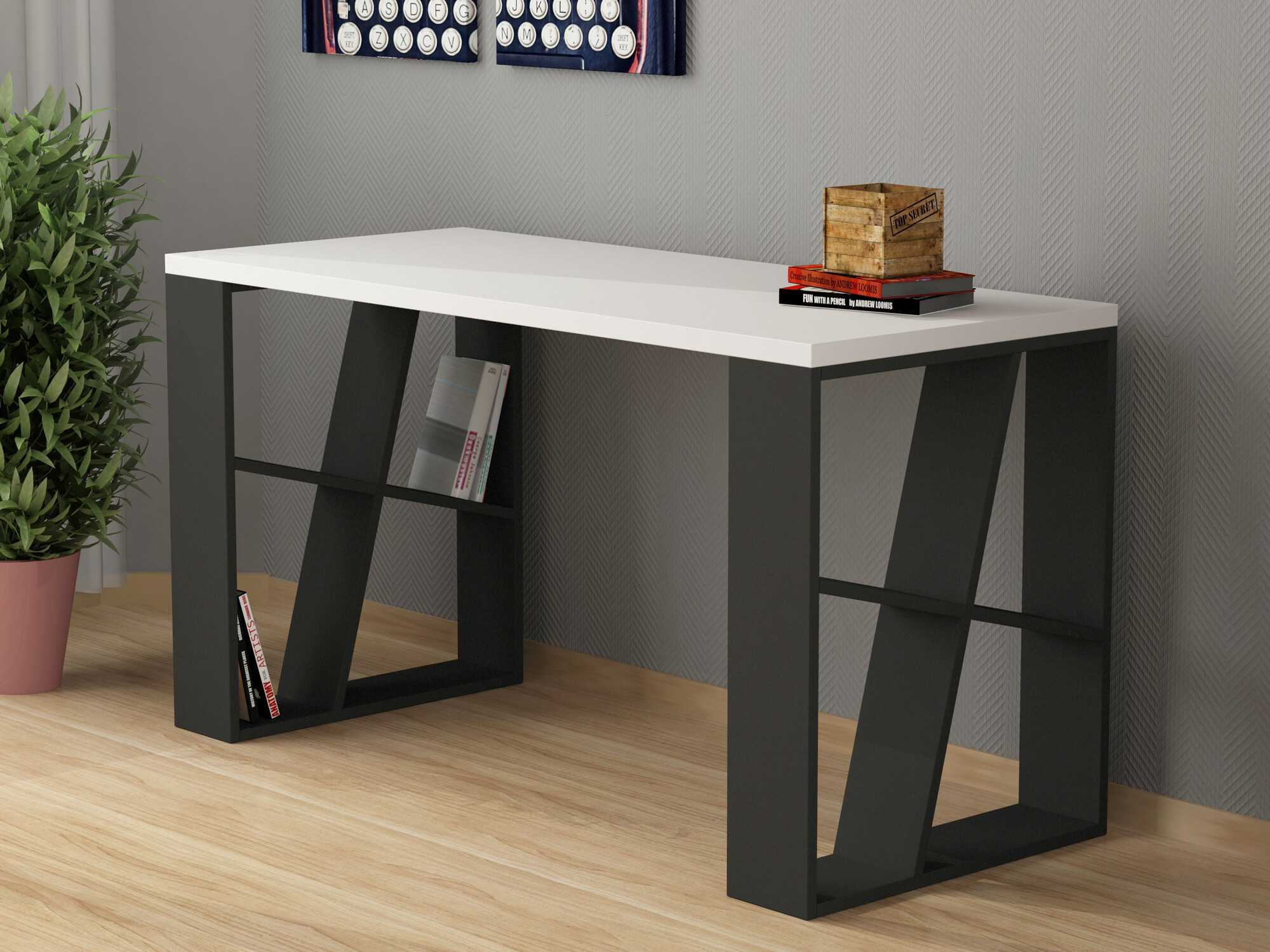 Офис бюро Kailua 802 (Бял + Антрацит)