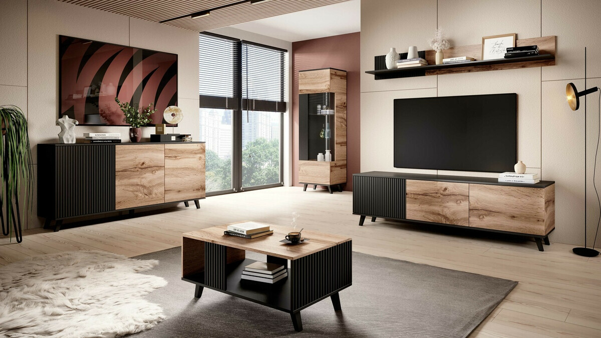 Шкаф Luelia 120 (Черен + Дъб уотан)