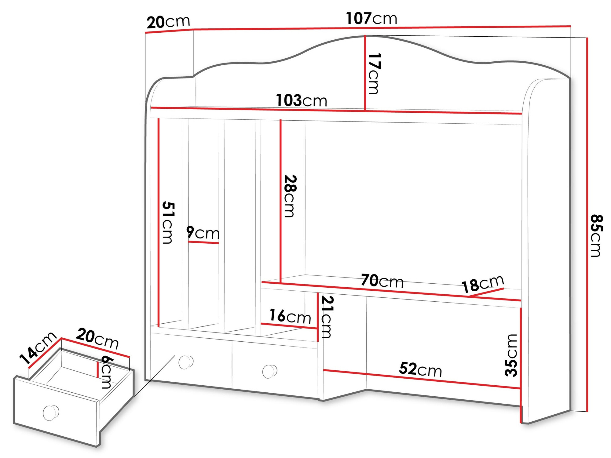 Етажерка Romelbo 136 (Бял + Дъб)