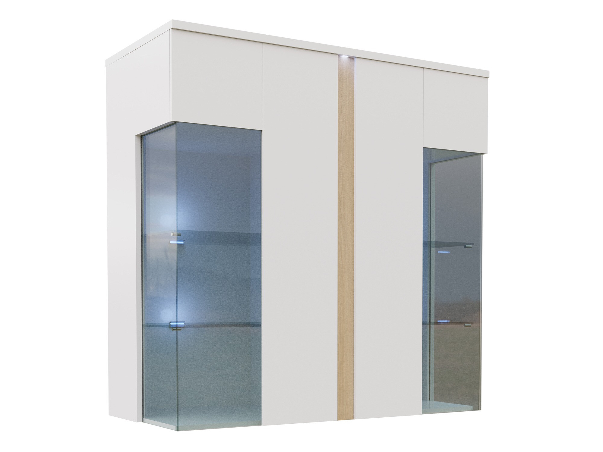 Шкаф Livseri 104 (Бял + Бял гланц + Ярък дърво)