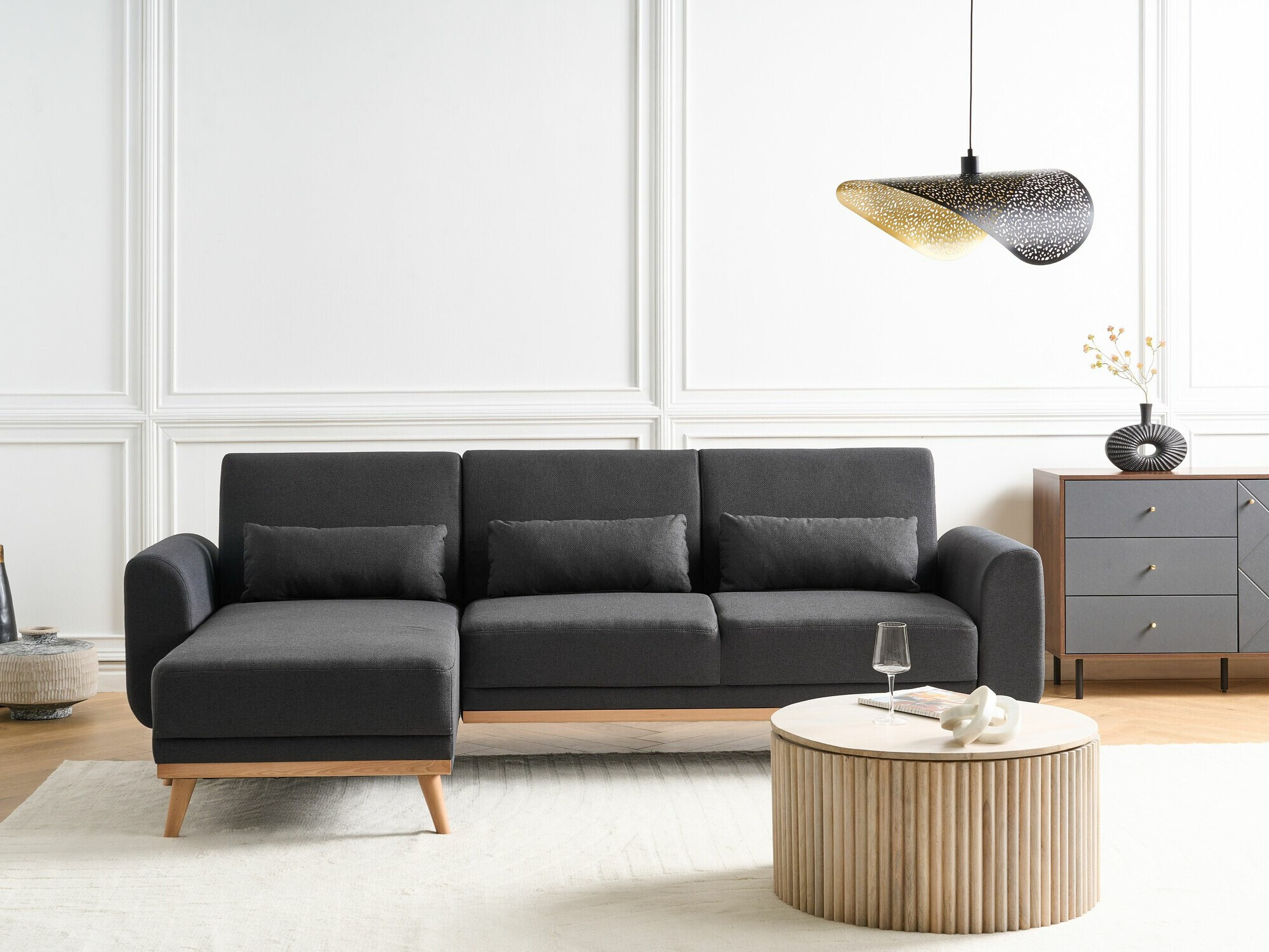 Ъглов диван Berwyn 2323 (Черен)