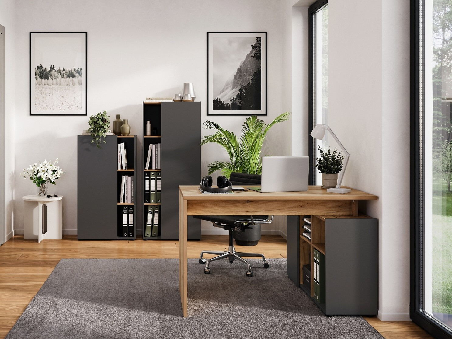Комплект за домашен офис Evarsoa 105 (Графит + Navarra дъб)