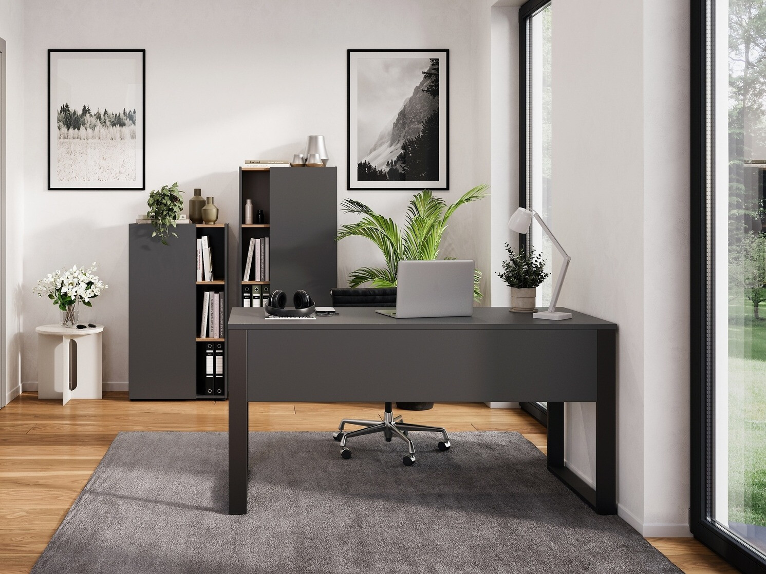 Комплект за домашен офис Evarsoa 106 (Графит + Navarra дъб)