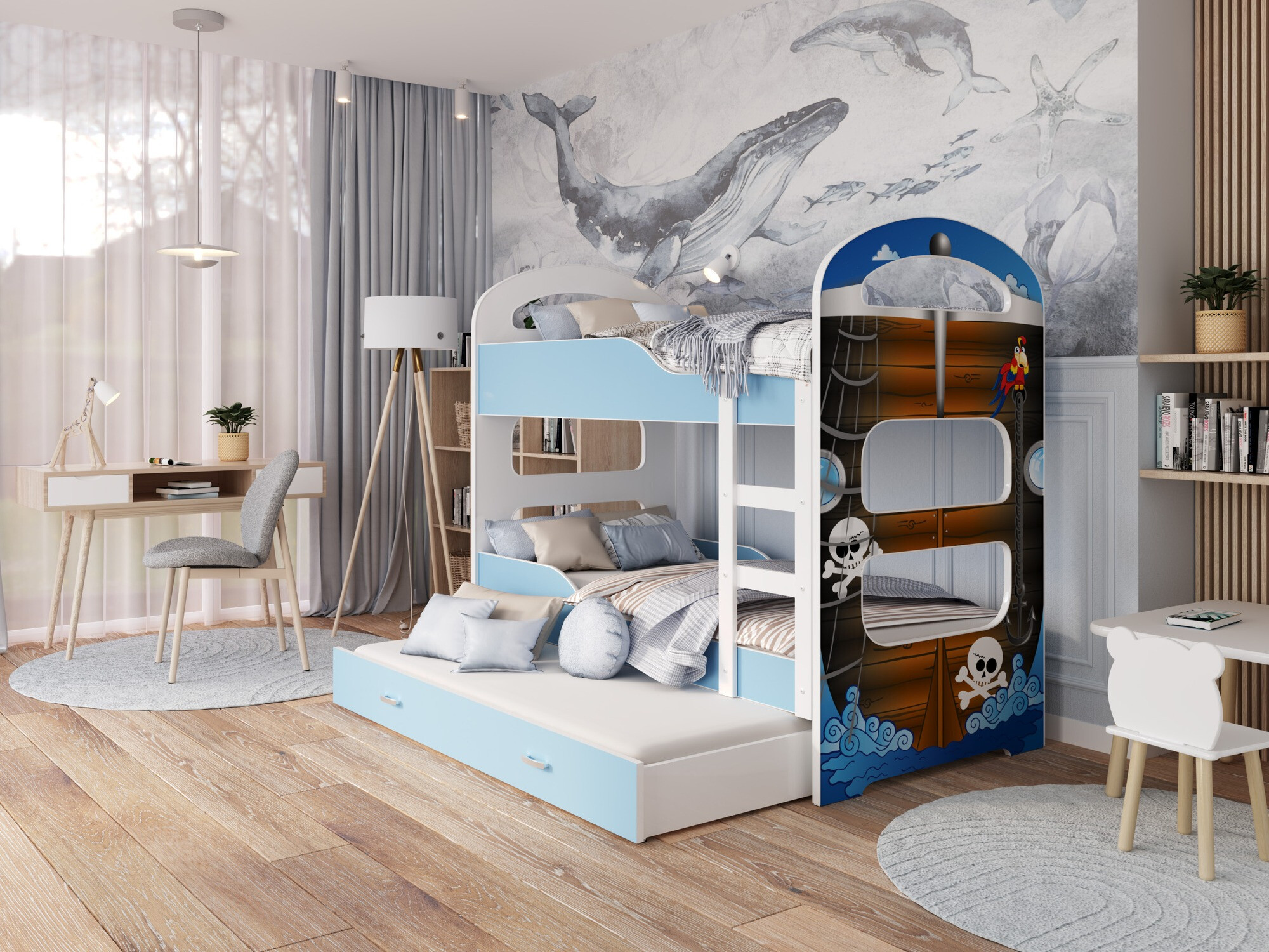 Двуетажно легло Aurora 116 (Бял + Син)