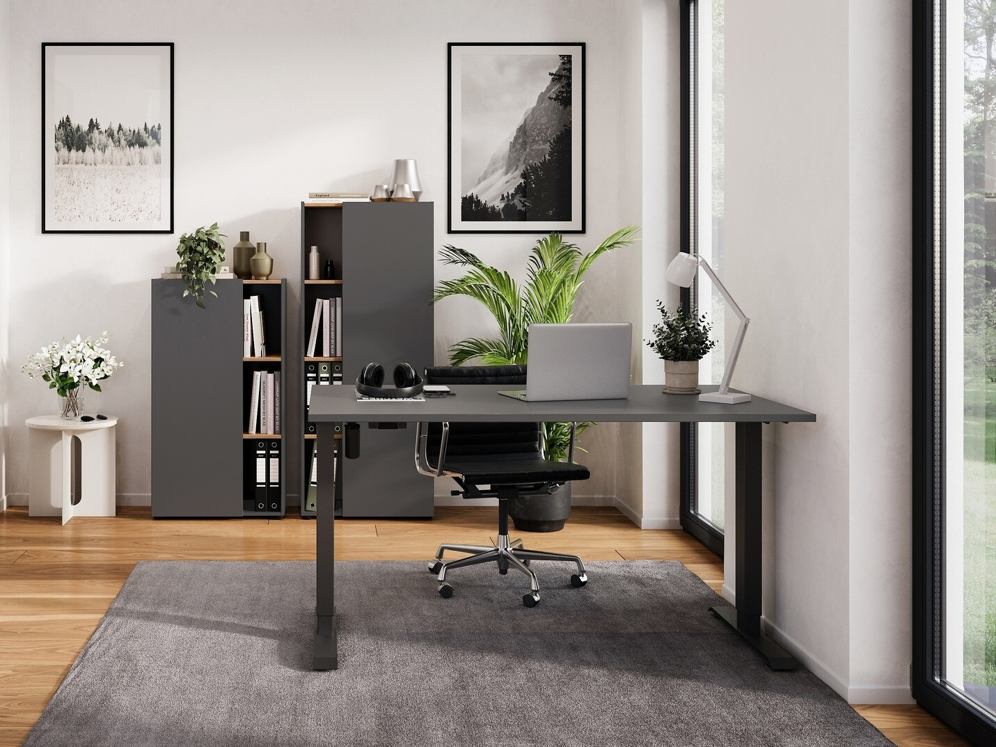 Комплект за домашен офис Evarsoa 107 (Графит + Navarra дъб)