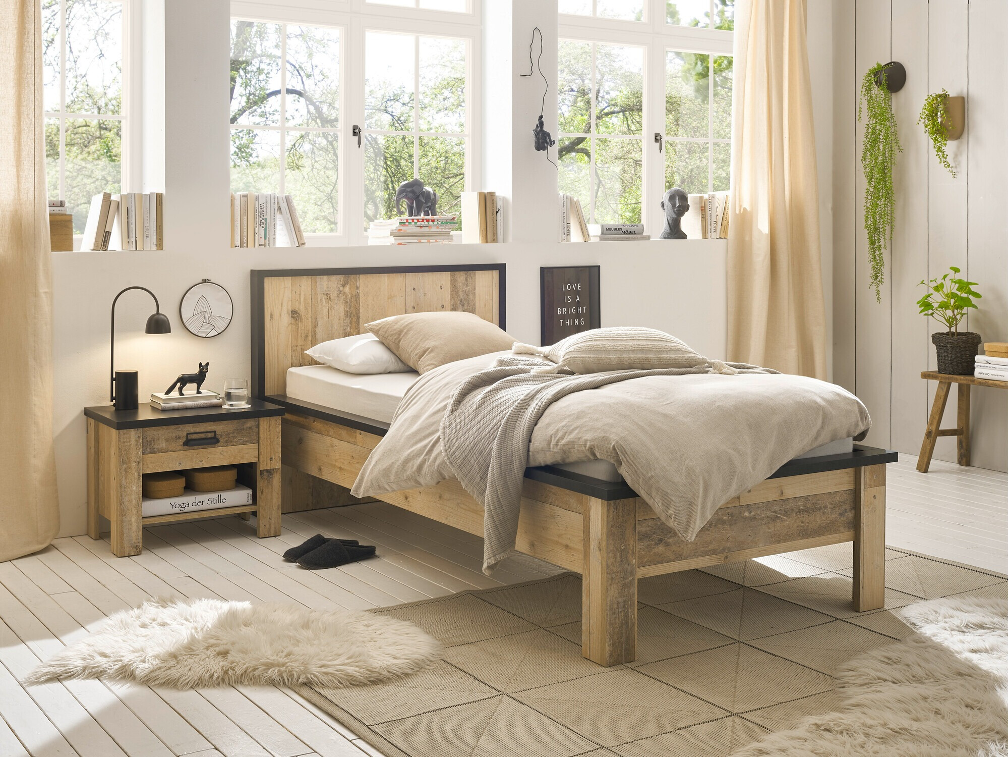 Комплект за спалня Cirtale 128 (Отлежало дърво + Антрацит)