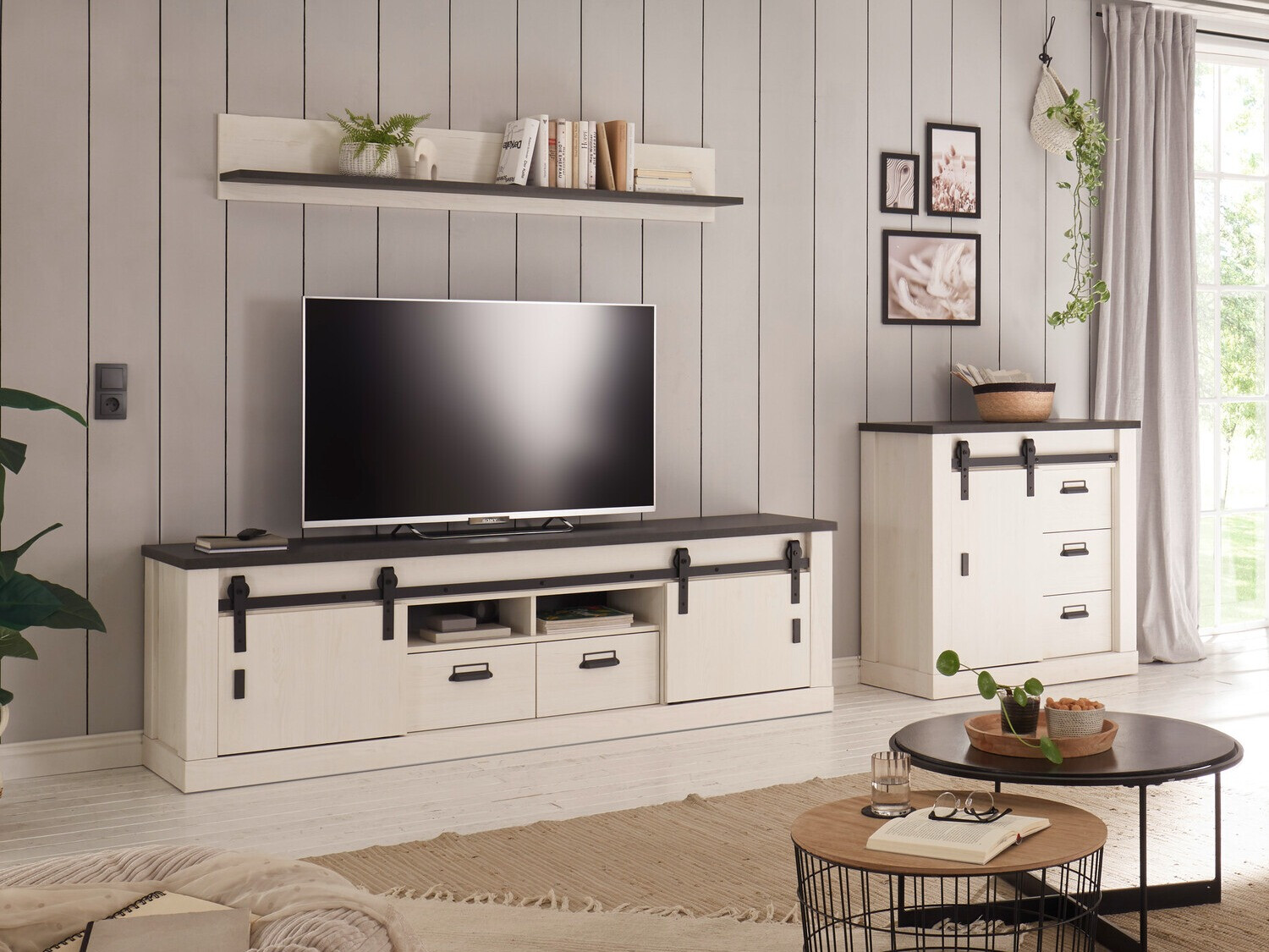 Комплект за хол Cirtale 132 (Избелен бор + Антрацит)