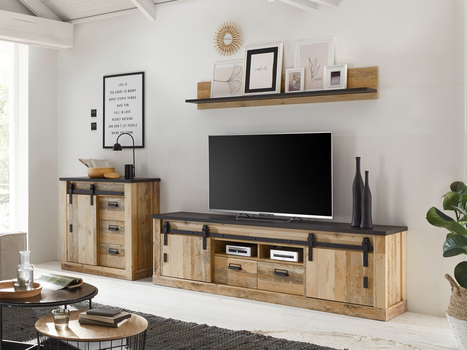 Комплект за хол Cirtale 132 (Отлежало дърво + Антрацит)