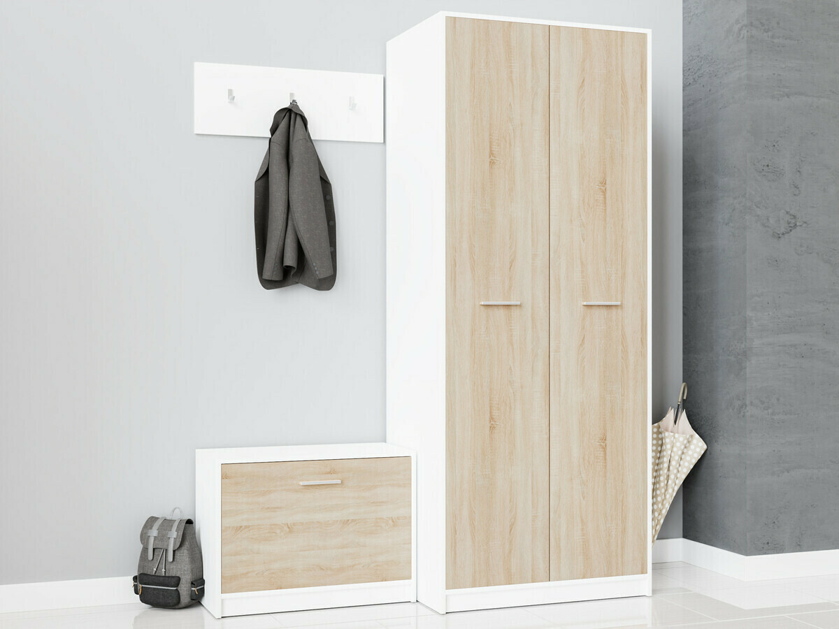 Шкаф за обувки Novsore 111 (Бял + Сонома дъб)