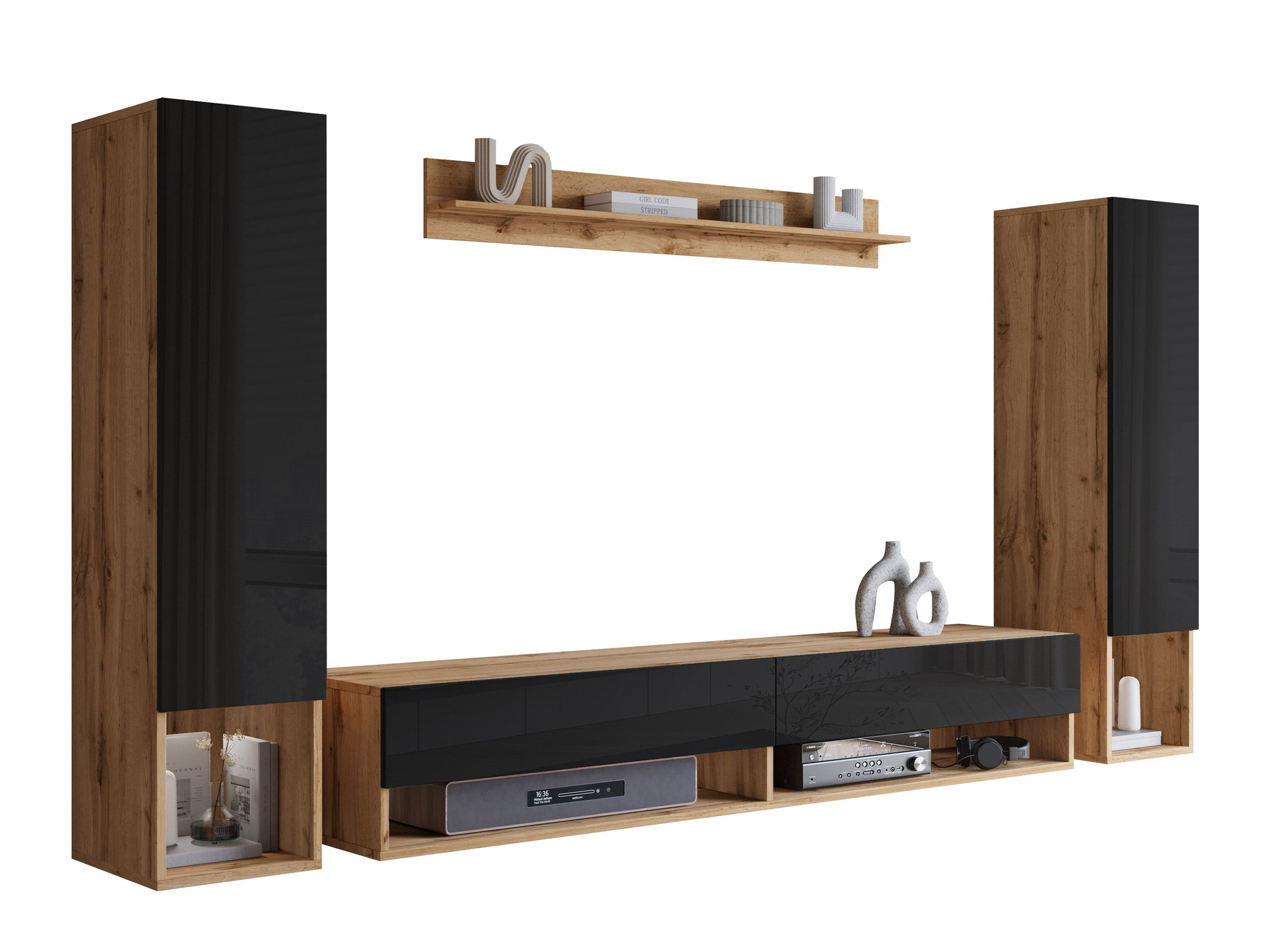 Комплект за хол Sarasota 176 (Дъб уотан + Черен гланц)