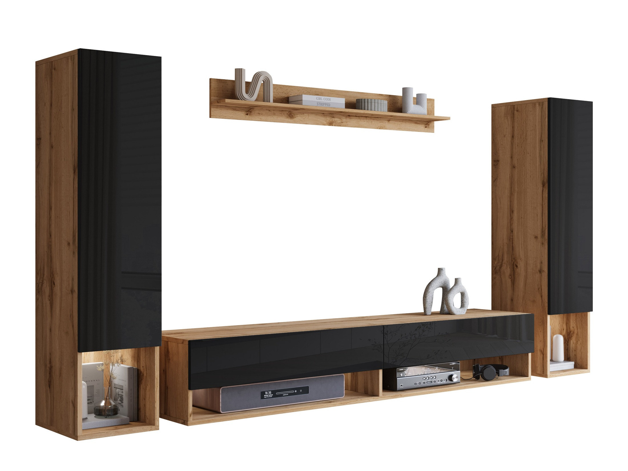 Комплект за хол Sarasota 176 (Дъб уотан + Черен гланц)