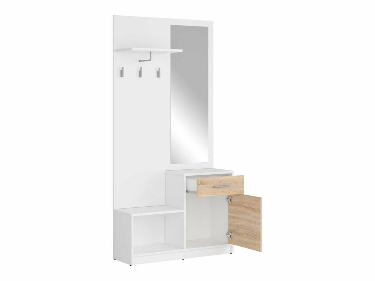 Комплект за антре Novsore 121 (Бял + Сонома дъб)