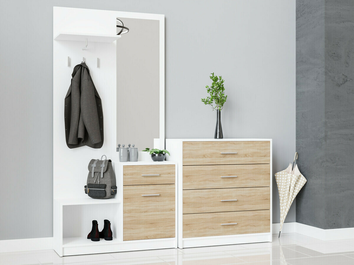 Комплект за антре Novsore 121 (Бял + Сонома дъб)