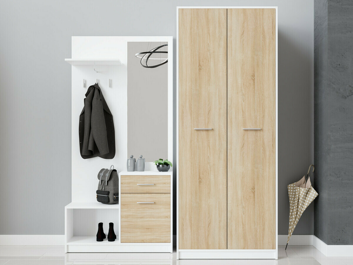 Комплект за антре Novsore 146 (Бял + Сонома дъб)