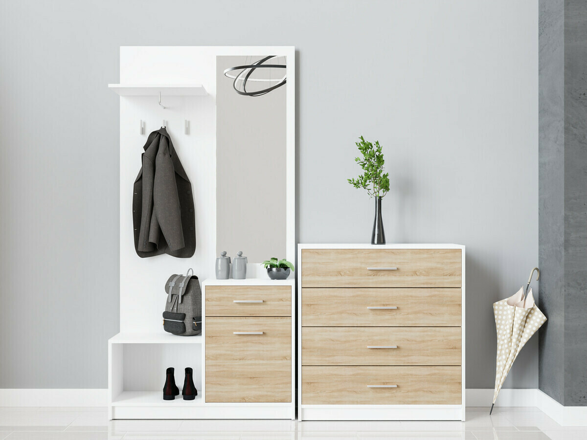 Комплект за антре Novsore 148 (Бял + Сонома дъб)