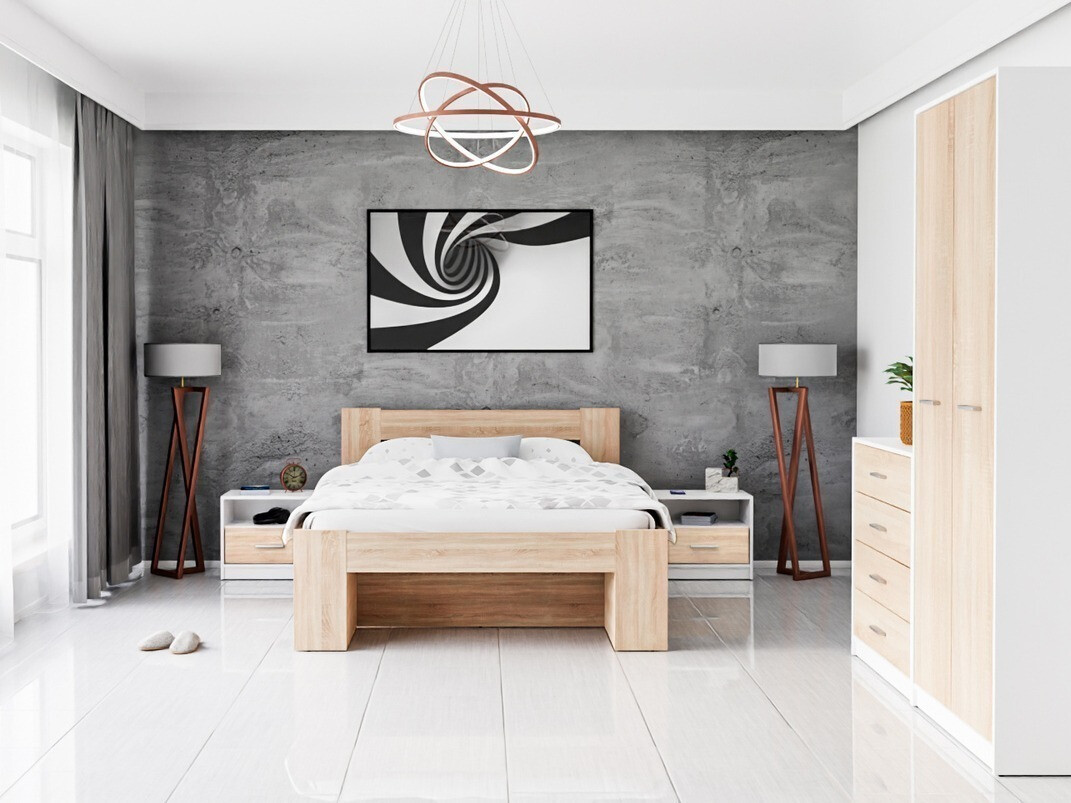 Комплект за спалня Novsore 147 (Бял + Сонома дъб)