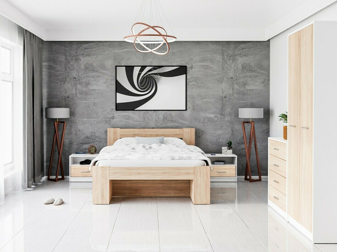 Комплект за спалня Novsore 147 (Бял + Сонома дъб)