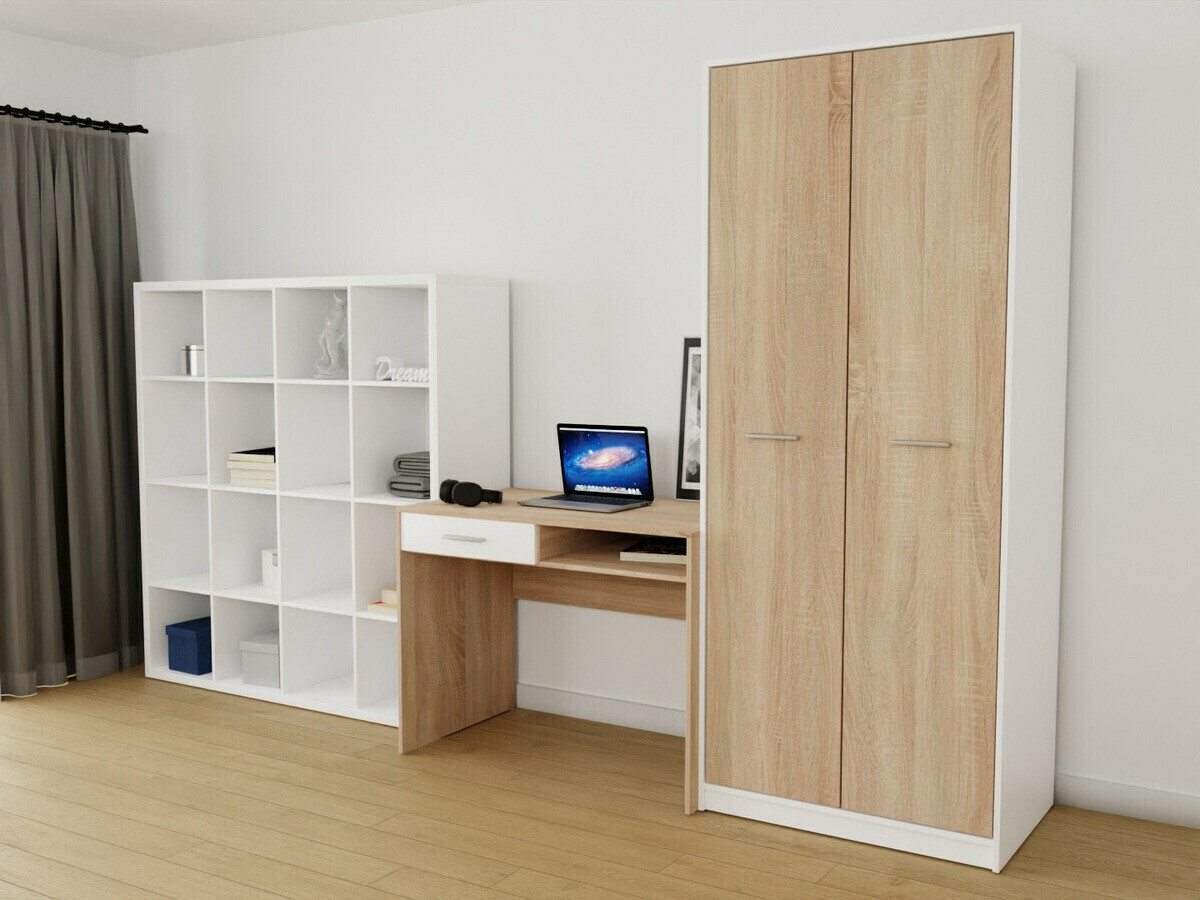 Комплект за домашен офис Novsore 153 (Бял + Сонома дъб)