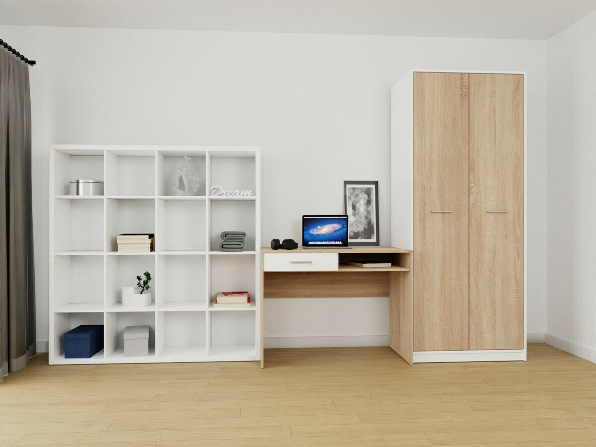 Комплект за домашен офис Novsore 153 (Бял + Сонома дъб)