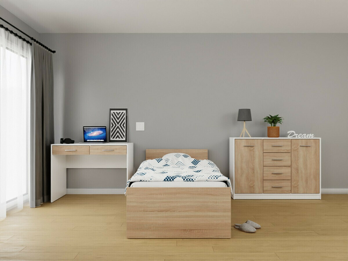 Комплект за спалня Novsore 149 (Бял + Сонома дъб)