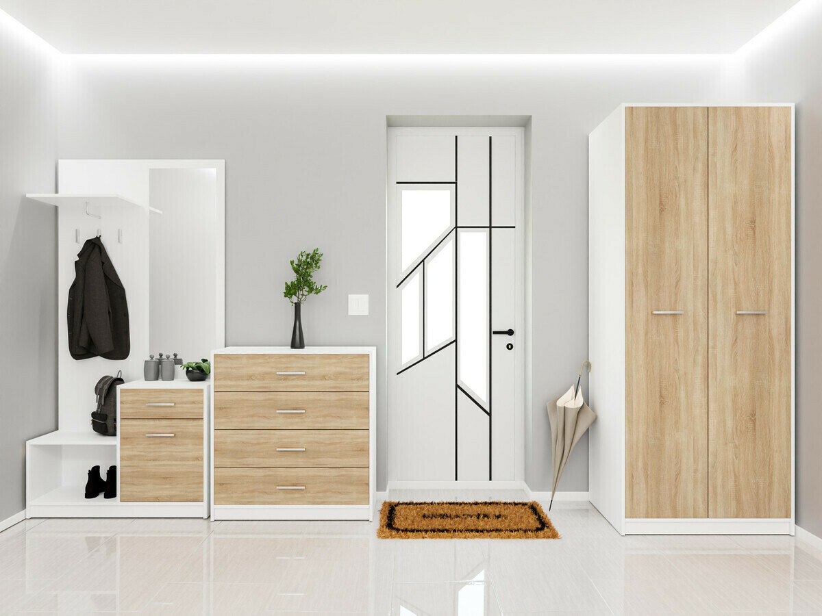 Комплект за антре Novsore 154 (Бял + Сонома дъб)