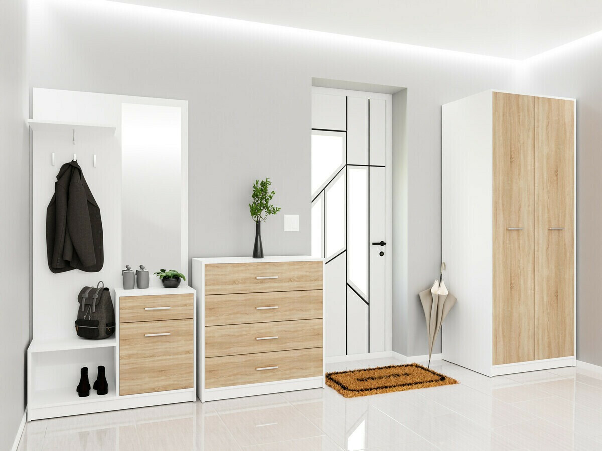 Комплект за антре Novsore 154 (Бял + Сонома дъб)