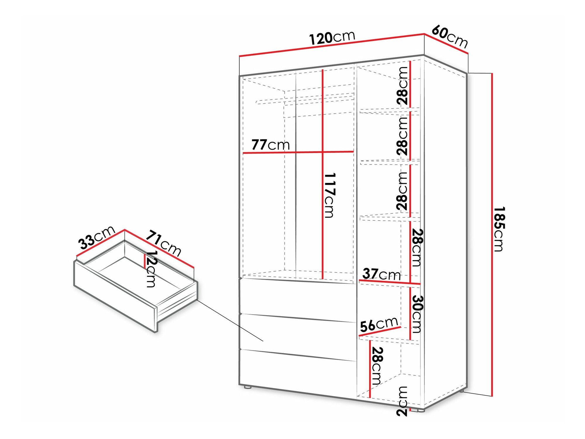 Гардероб Domcali 100 (Сив + Дъб)