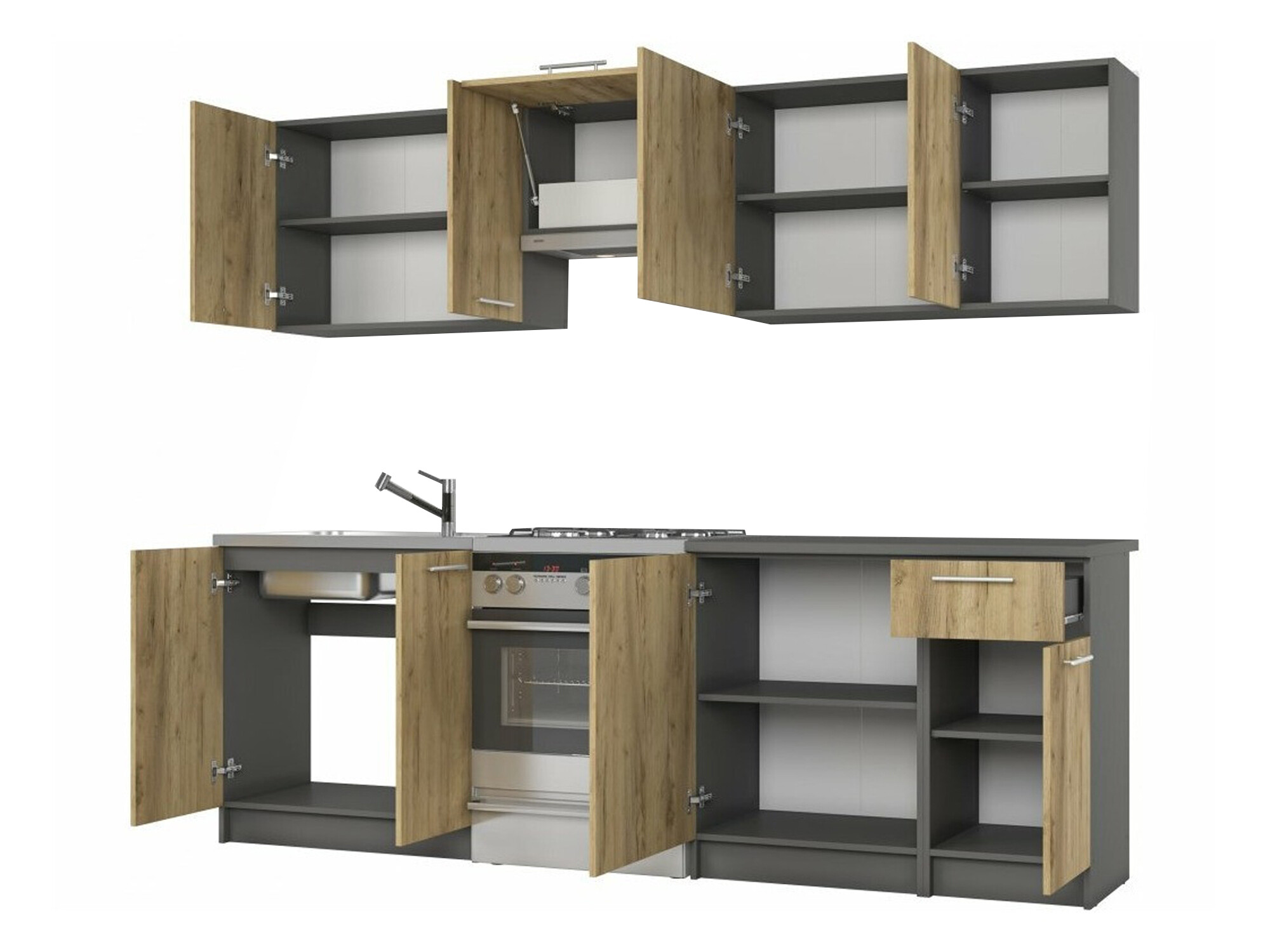 Комплект за кухня Houston 856 (Дъб уотан + Антрацит)