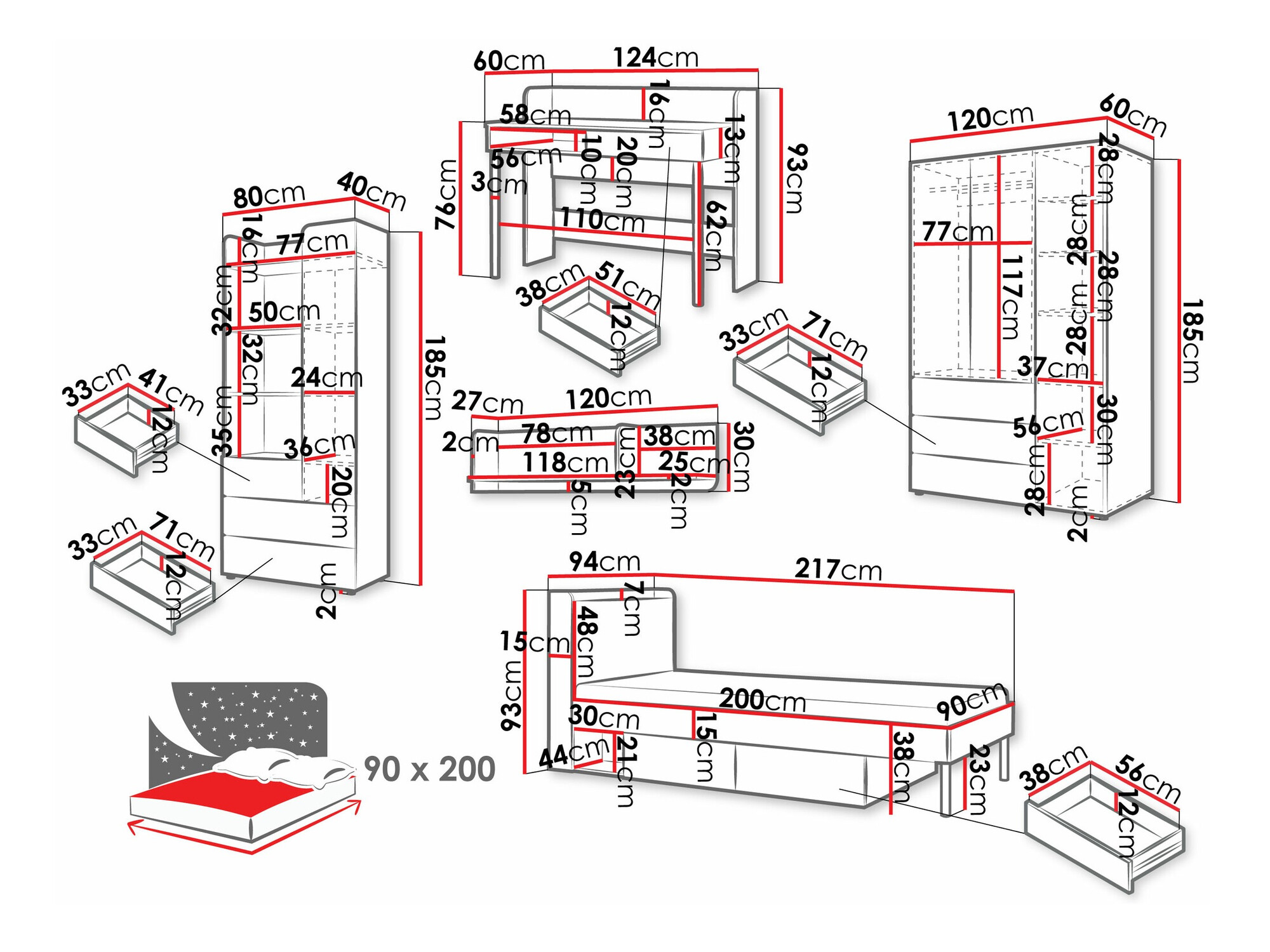 Комплект за детска стая Domcali 116 (Сив + Дъб)
