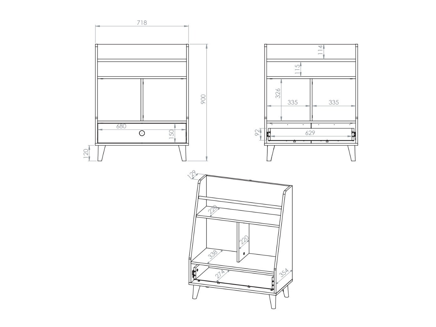 Етажерка Tortoli 107 (Сив)