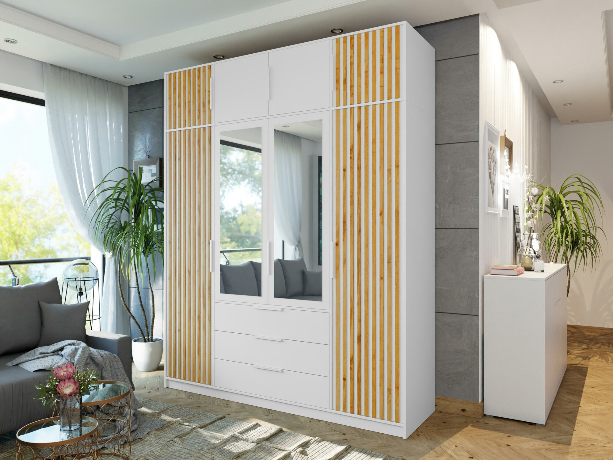 Гардероб Enolevo 108 (Бял + Дъб уотан)