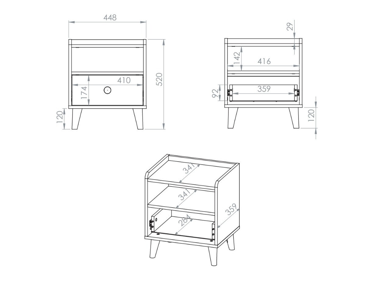 Нощно шкафче Tortoli 108 (Сив)