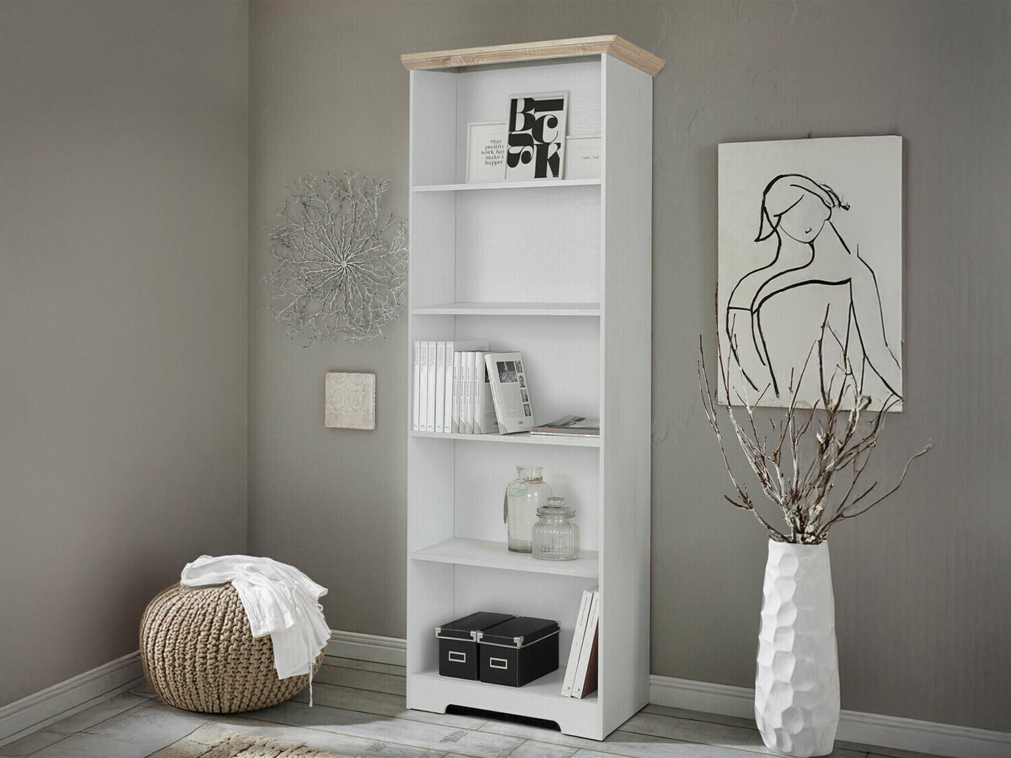 Етажерка Odemela 101 (Бял + Светъл дъб)