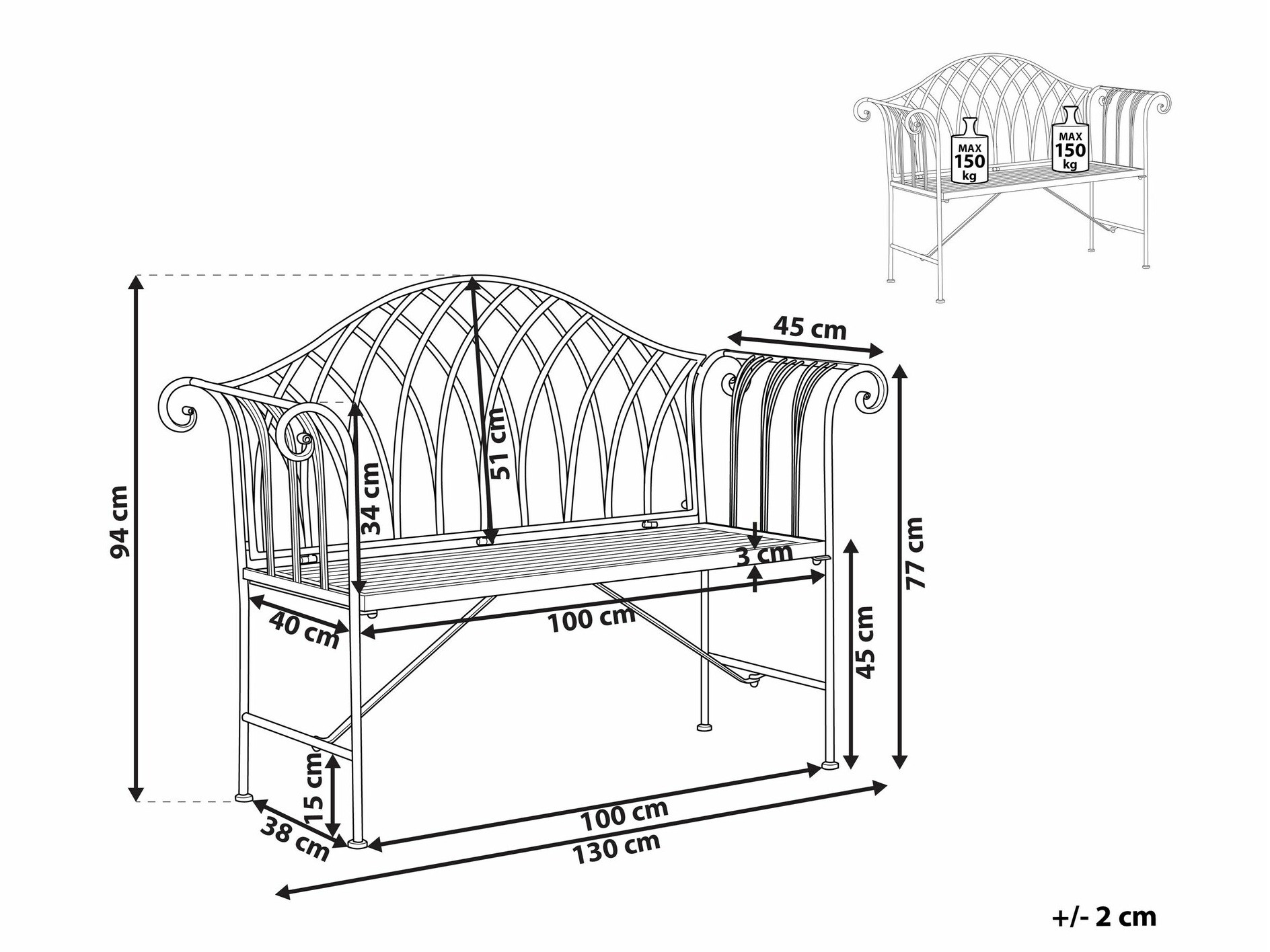 Градинска пейка Berwyn 2480 (Черен)
