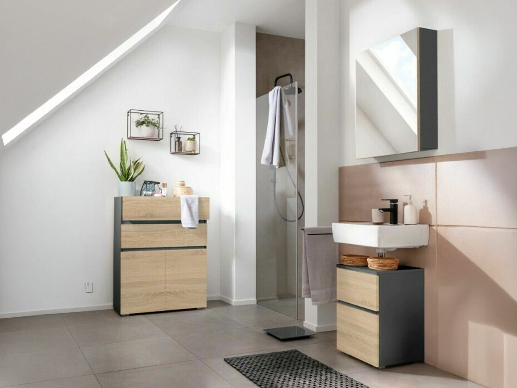 Комплект за баня Soncamu 112 (Антрацит + Дъб)