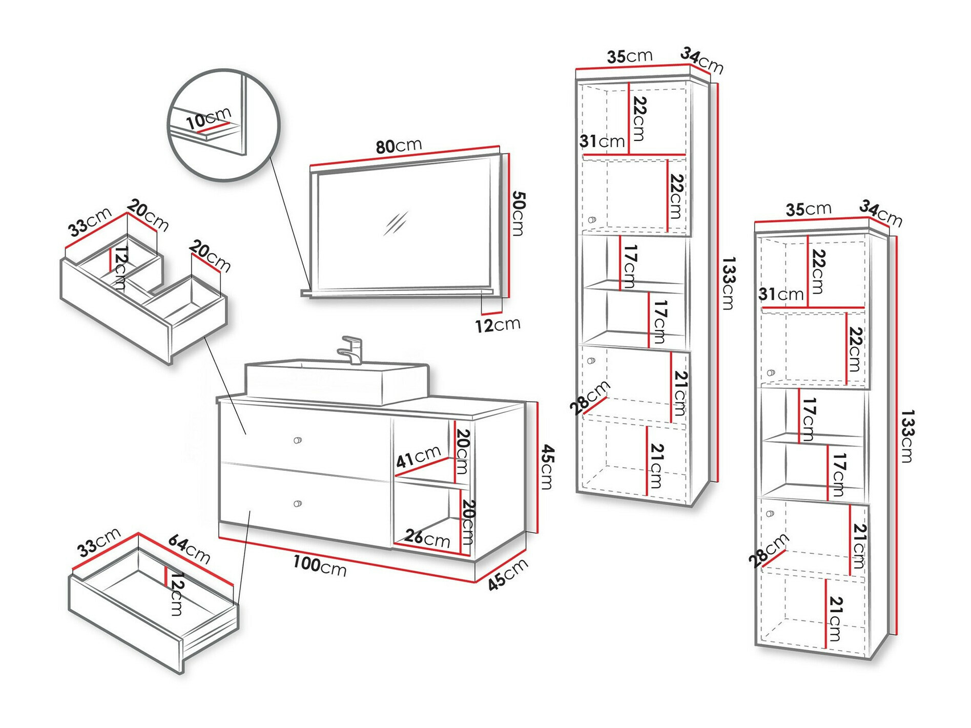 Комплект за баня Ophruvi 102 (Черен + Черен мрамор)