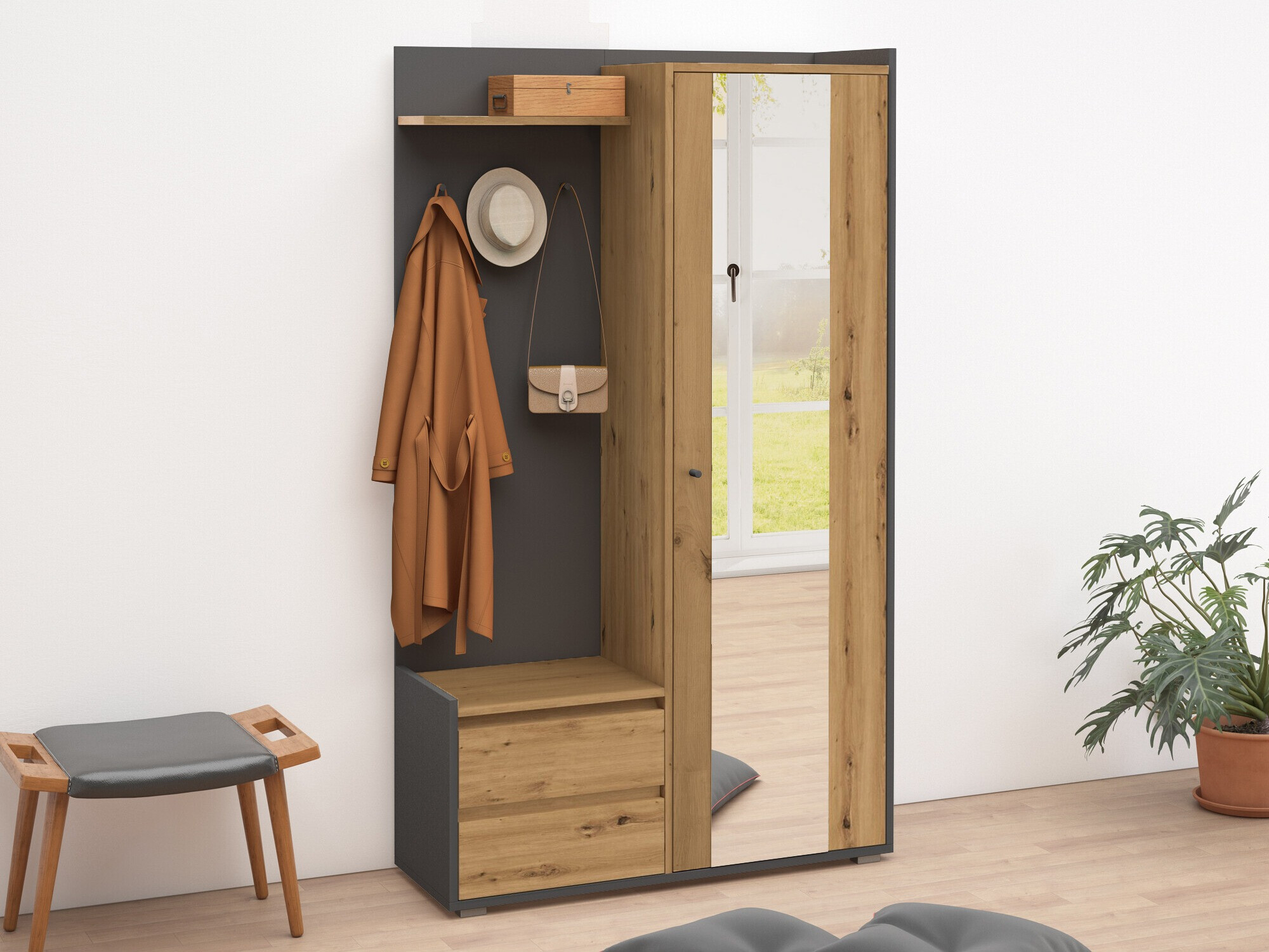 Комплект за антре Denton 1446 (Антрацит + Дъб)